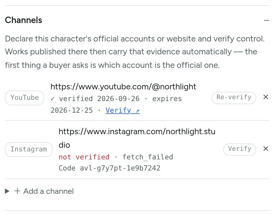 Publishing channels: a verified YouTube channel with its expiry date, and an Instagram account that could not be fetched.